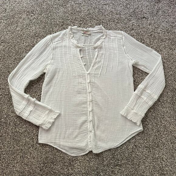 Faherty white cotton button front long sleeve top size S - Picture 6 of 12